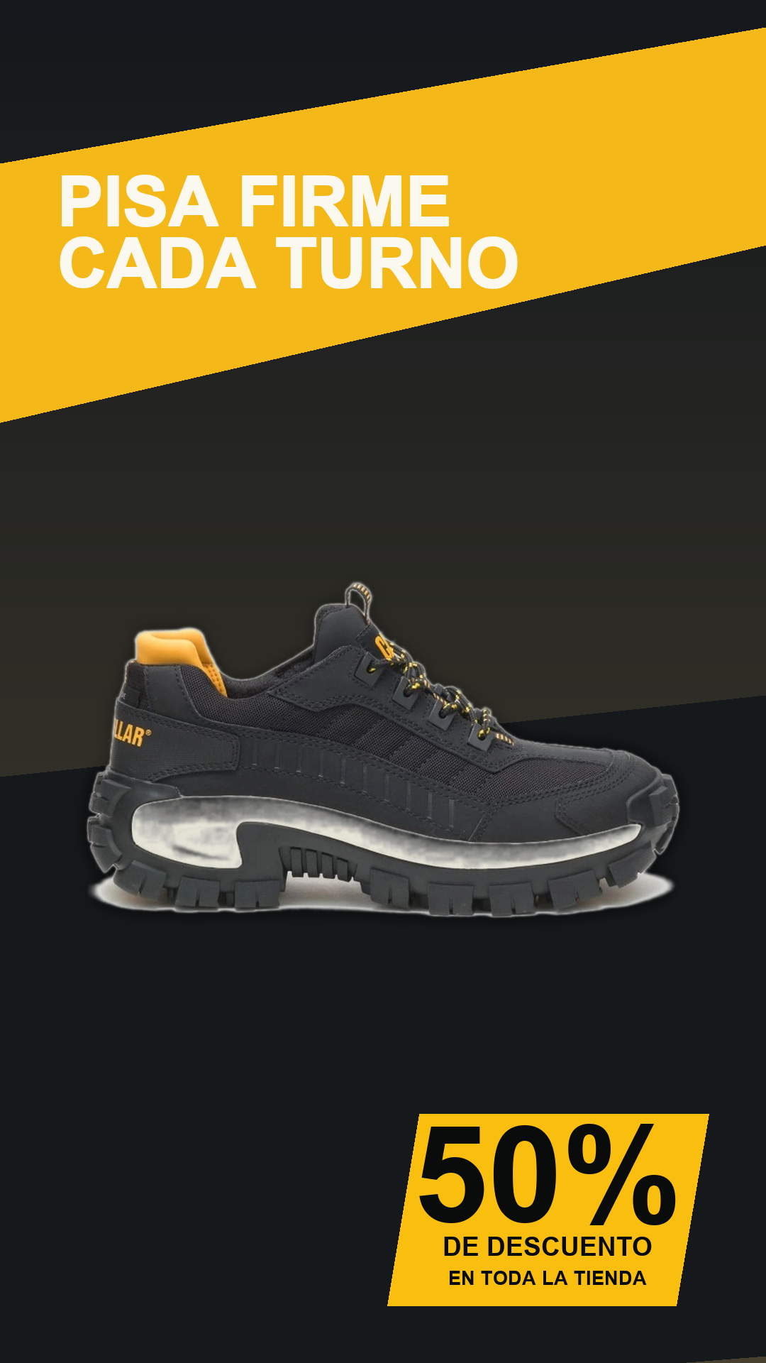 Detalle de zapato de trabajo negro con cuello amarillo