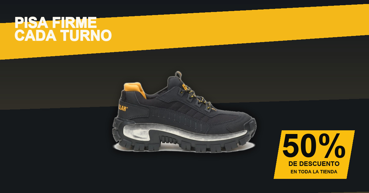 Zapato negro con detalles amarillos y suela de goma profunda
